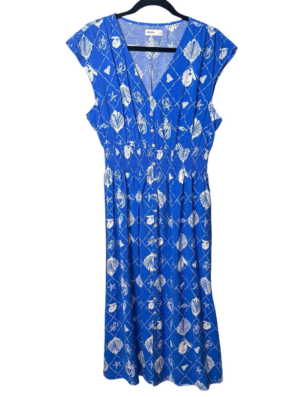 Sonoma Blue Shell-Print V-Neck Women’s Midi Dress